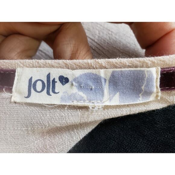 Jolt Top Blouse Women's XL Beige Floral Lace Overlay Rayon Long Sleeve V Neck - Picture 3 of 11